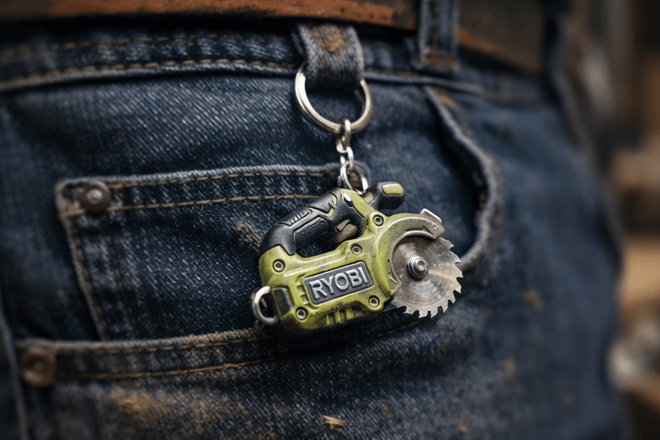 2-in-1 Ryobi-Inspired Mini Saw Keychain: Real Micro Cutting Tool + Tool Enthusiast Collectible