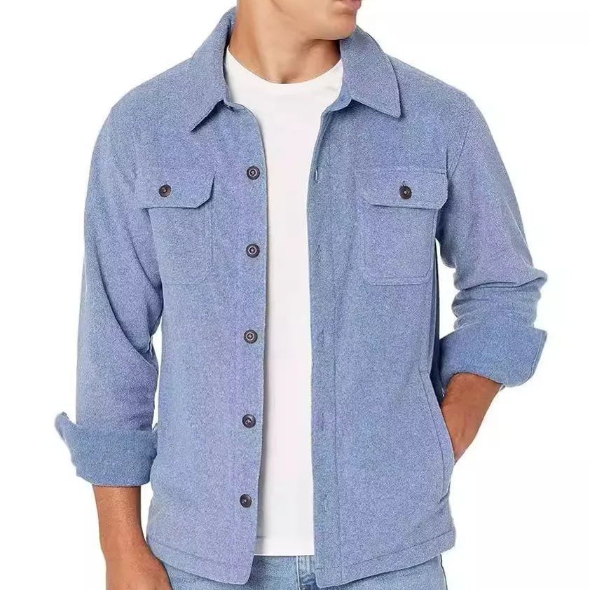 Men's Casual Thickened Long Sleeve Wool Felt Pocket Jacket