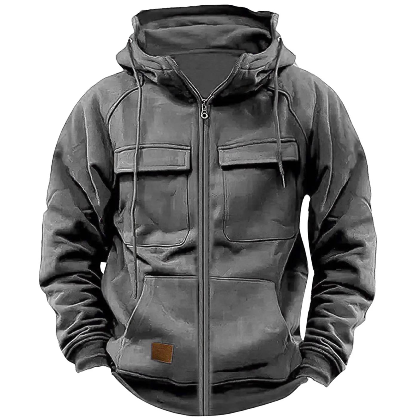 Last Day 70% Off - Men's Loose Fit Zippered Multi-Pocket Hooded Sweatshirt Jacket