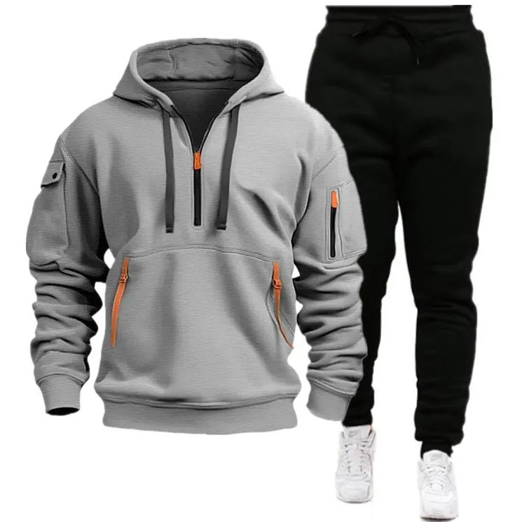 Men's Multi-Pocket Zip-Up Hoodie & Sweatpants Set