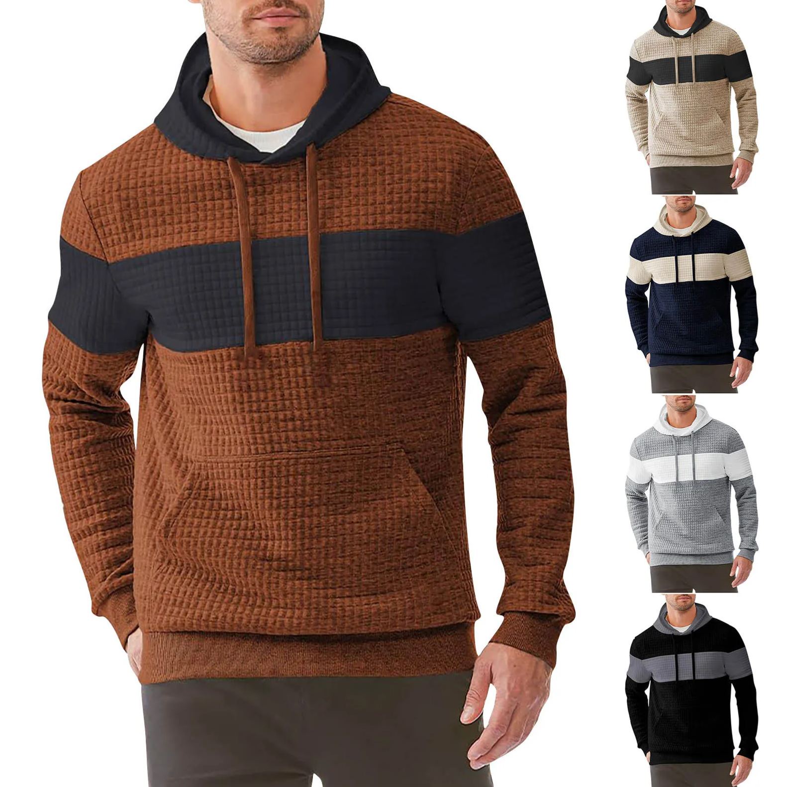 🔥2025 New🔥Long Sleeve Patchwork Plaid Jacquard Hoodie