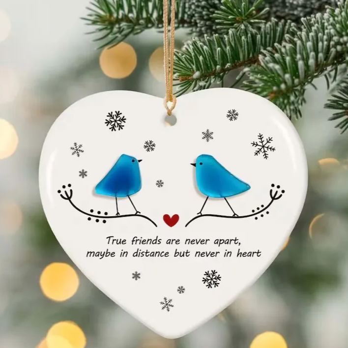 Long Distance Relationship Christmas Sea Glass Ornament