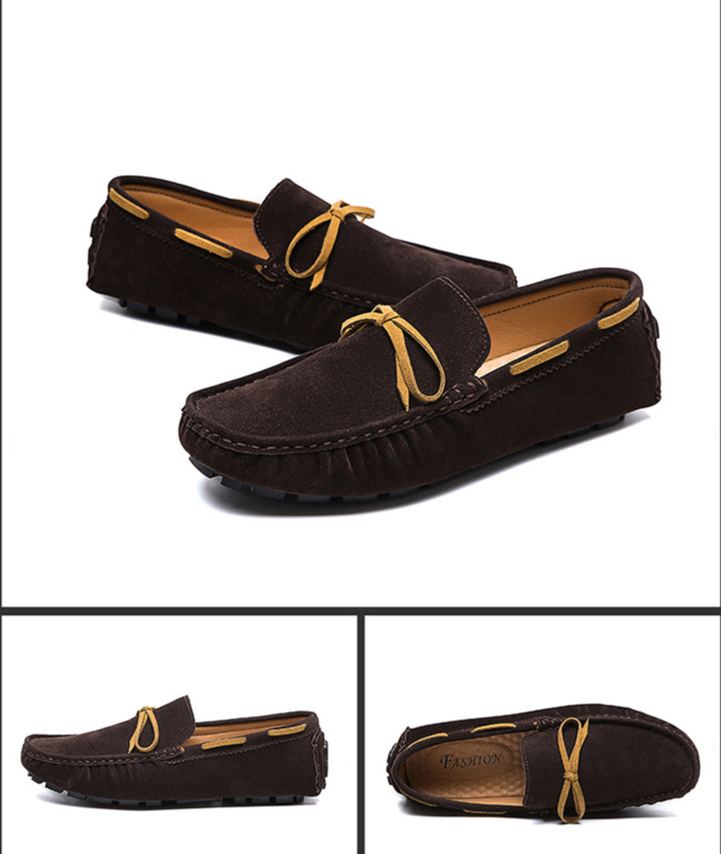 Low Shoes for Men Vegan Leather Deck Shoes Stitching Suede Rubber Sole Non-Slip Comfortable Lightweight Classic Slip On Outdoor