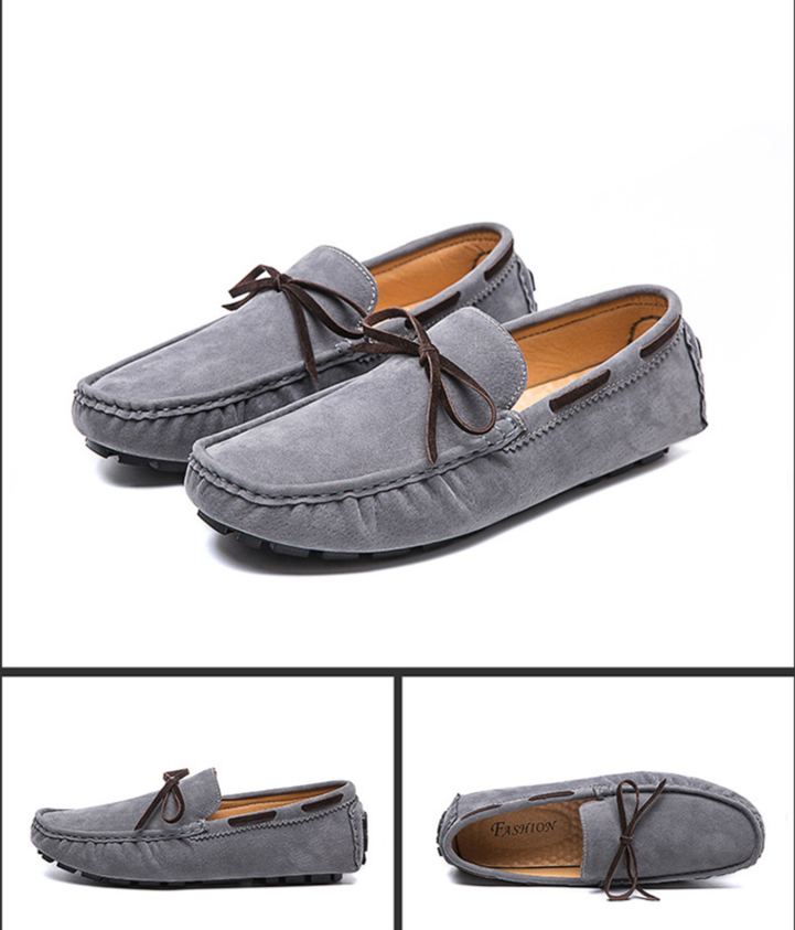 Low Shoes for Men Vegan Leather Deck Shoes Stitching Suede Rubber Sole Non-Slip Comfortable Lightweight Classic Slip On Outdoor