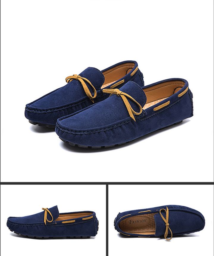 Low Shoes for Men Vegan Leather Deck Shoes Stitching Suede Rubber Sole Non-Slip Comfortable Lightweight Classic Slip On Outdoor