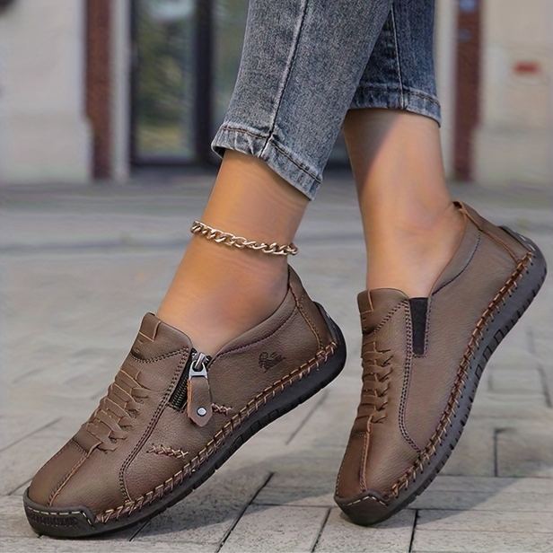 ⏰Limited Time 60% OFF - Women's Premium Cowhide Slip-On Driving Shoes with Side Zipper