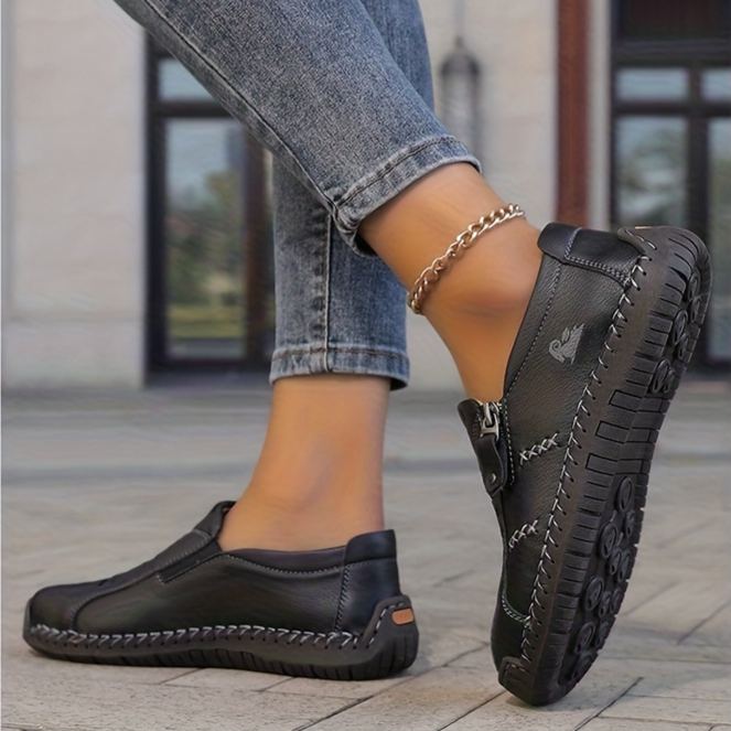⏰Limited Time 60% OFF - Women's Premium Cowhide Slip-On Driving Shoes with Side Zipper