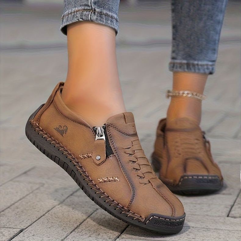 ⏰Limited Time 60% OFF - Women's Premium Cowhide Slip-On Driving Shoes with Side Zipper