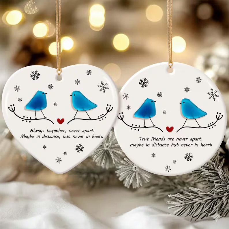 Long Distance Relationship Christmas Sea Glass Ornament