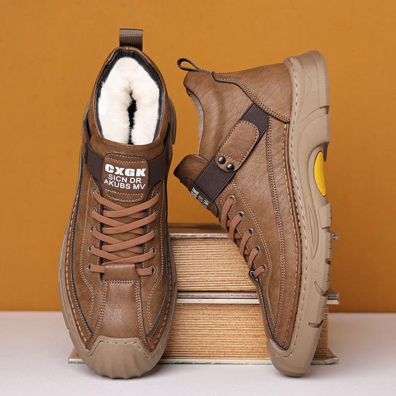 Men's winter wool lined boots warm cotton shoes outdoor leather boots