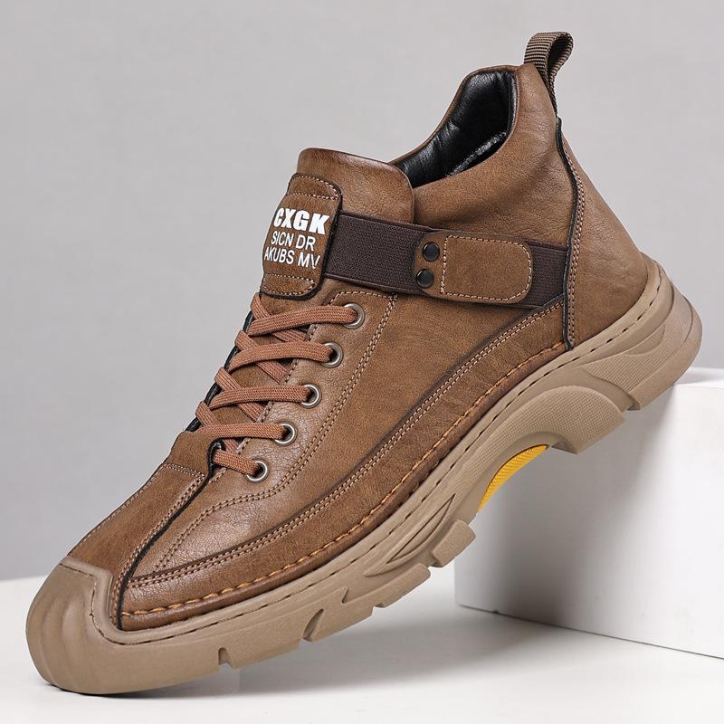 Men's winter wool lined boots warm cotton shoes outdoor leather boots