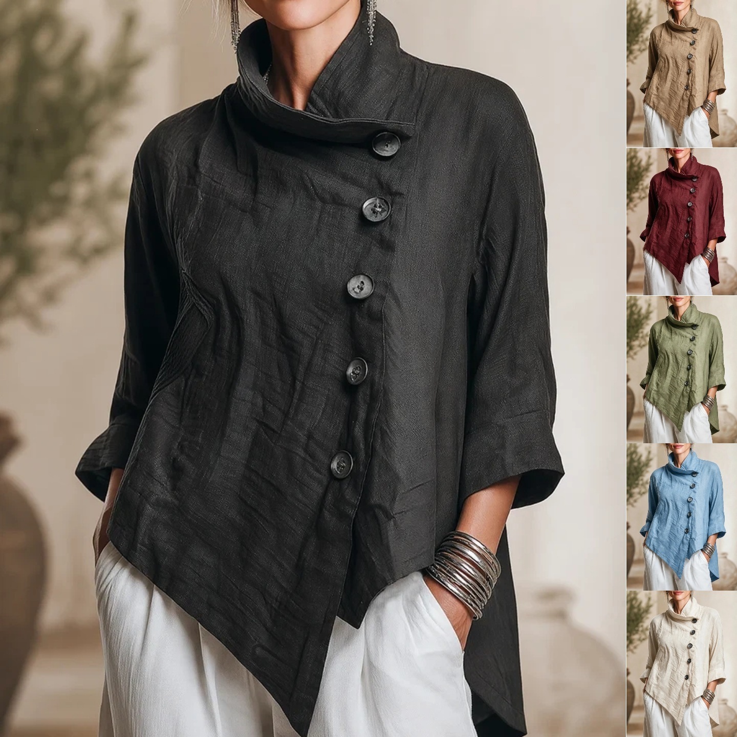 Chic Casual Asymmetric Button-front Top