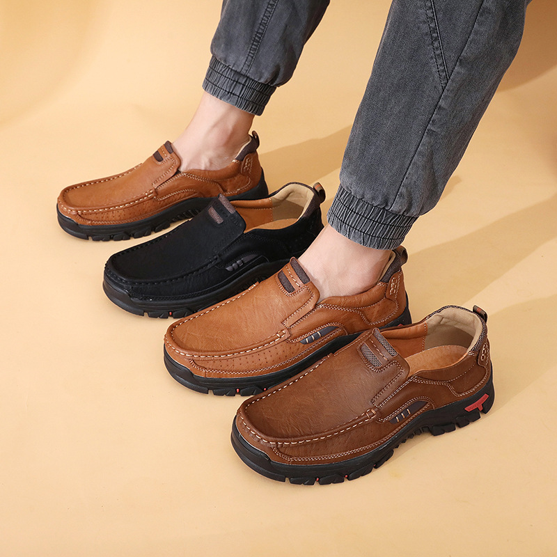 Men's Comfortable Leather Moccasin Chukka Boots Non-Slip Outdoor Work Boots - All season style