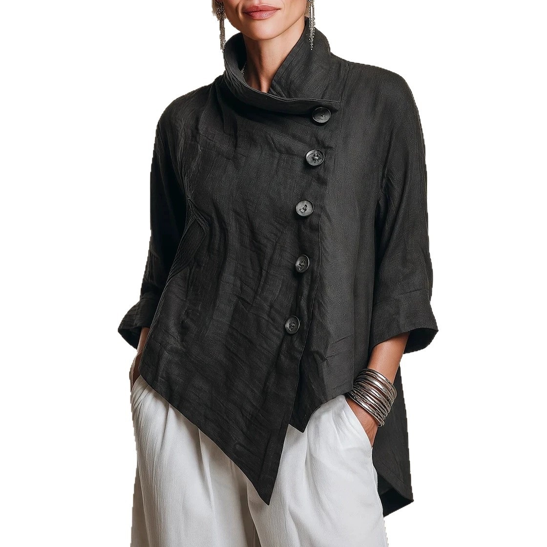Chic Casual Asymmetric Button-front Top