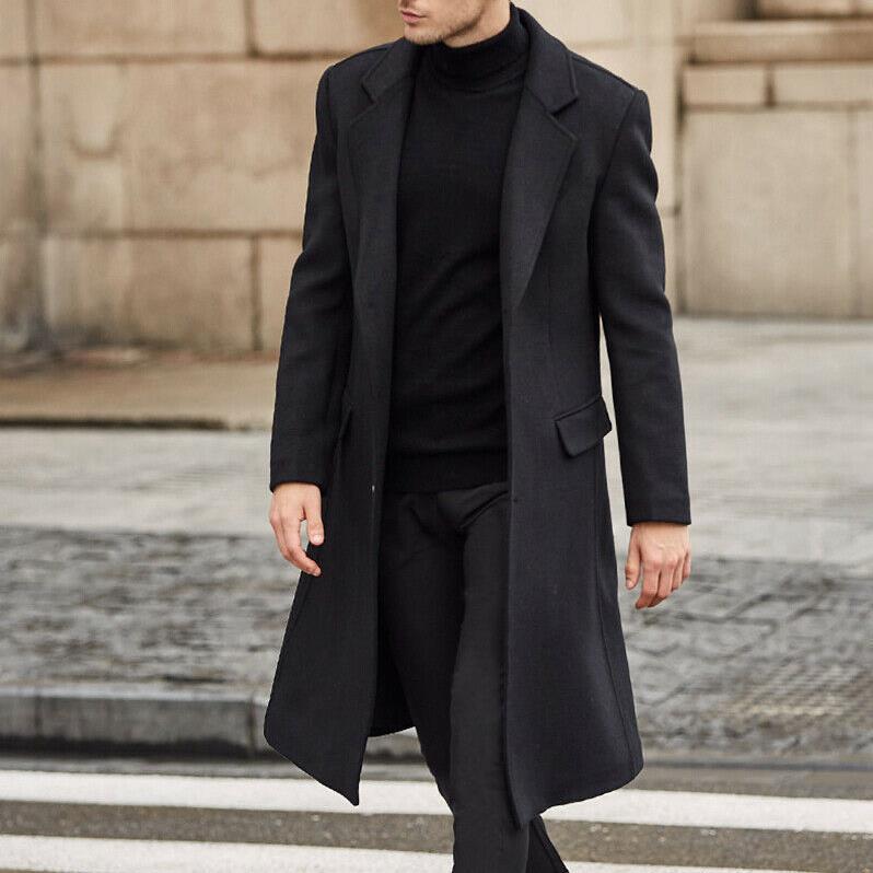 New men's woolen coat men's slim mid-length woolen windbreaker men's coat