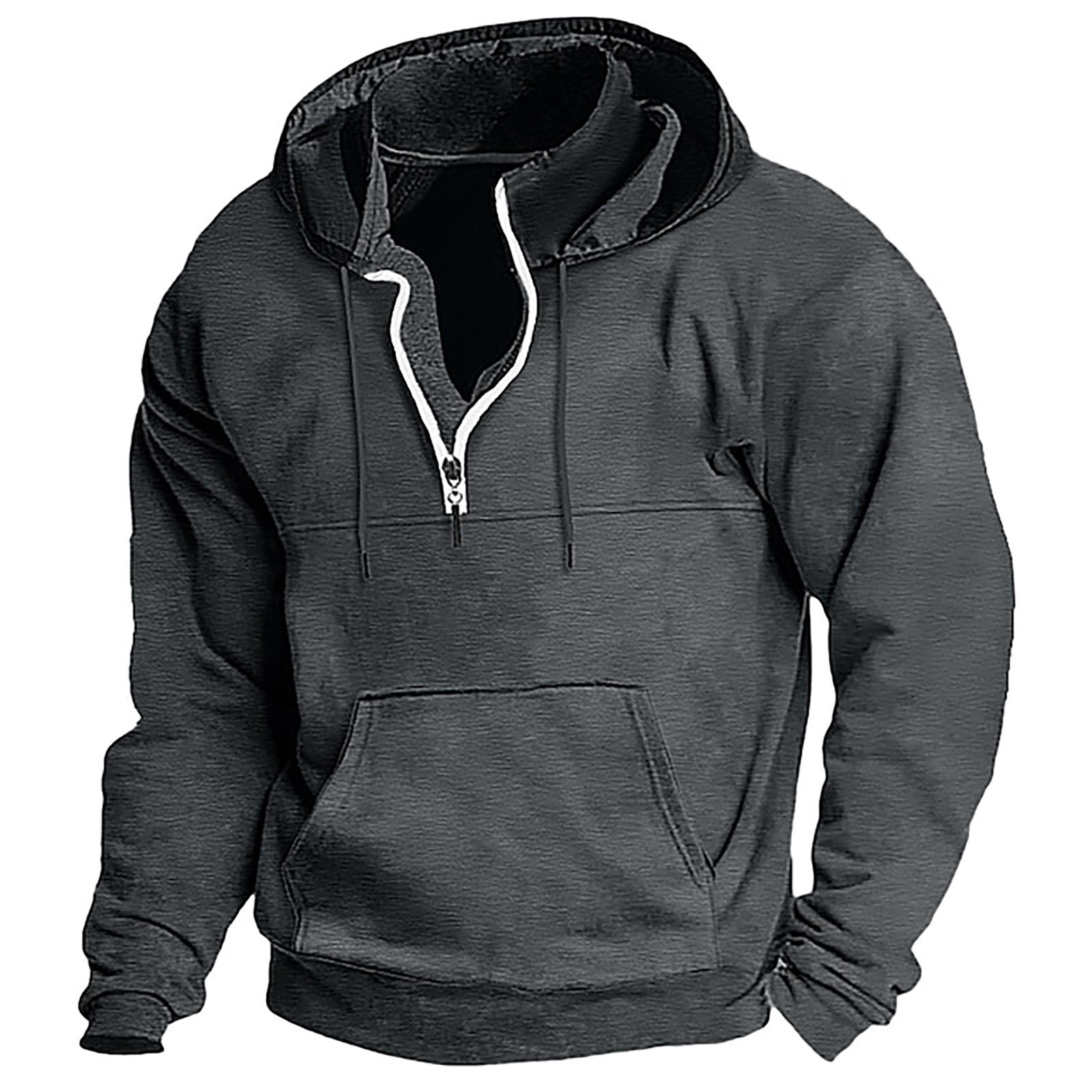 Men's Washed Distressed Cotton Quarter-Zip Casual Tactical Hoodie