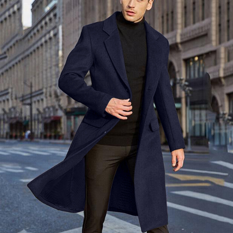 New men's woolen coat men's slim mid-length woolen windbreaker men's coat