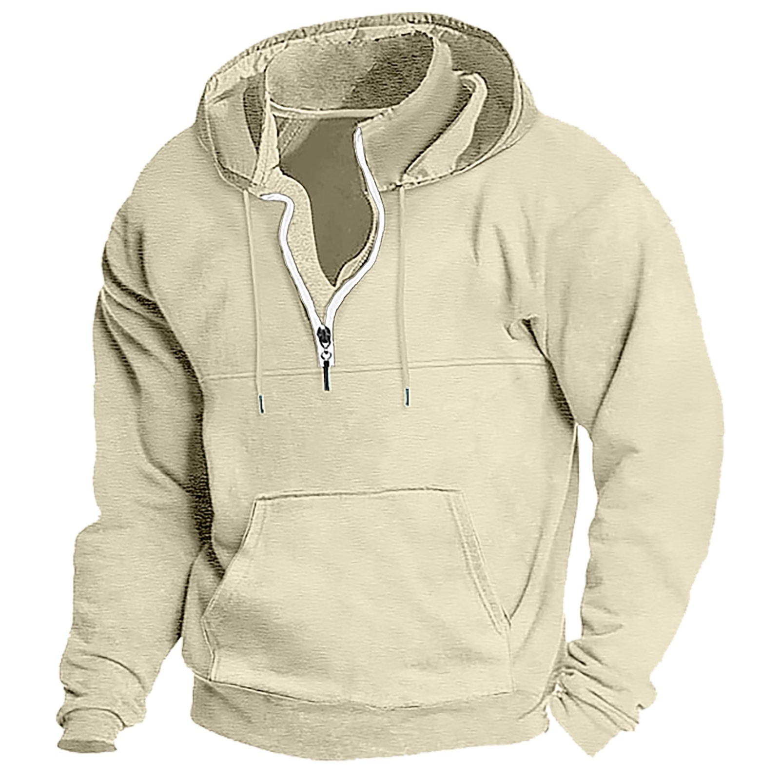 Men's Washed Distressed Cotton Quarter-Zip Casual Tactical Hoodie