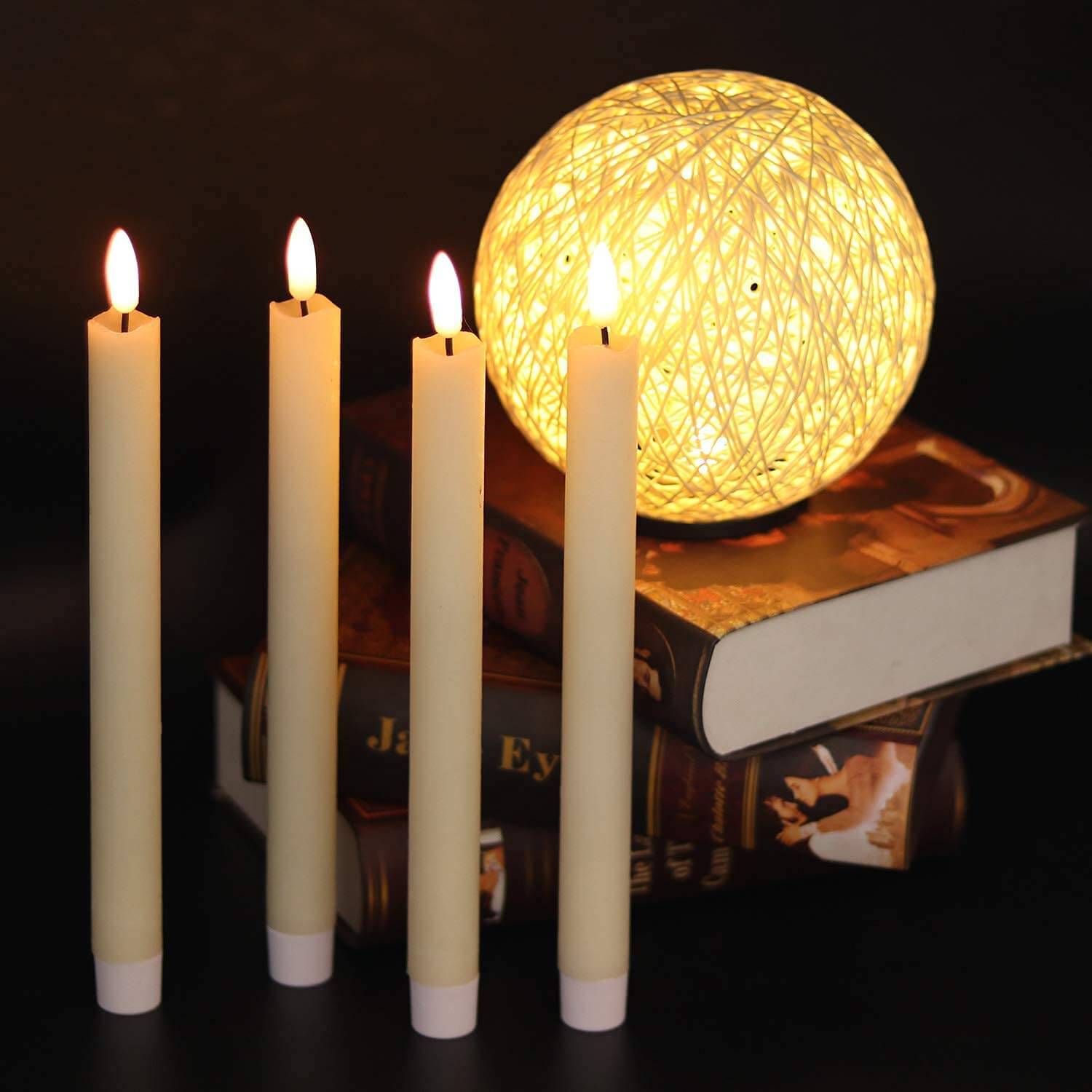 9.8" Halloween Christmas Flameless Ivory Taper Candles (6 PCS)