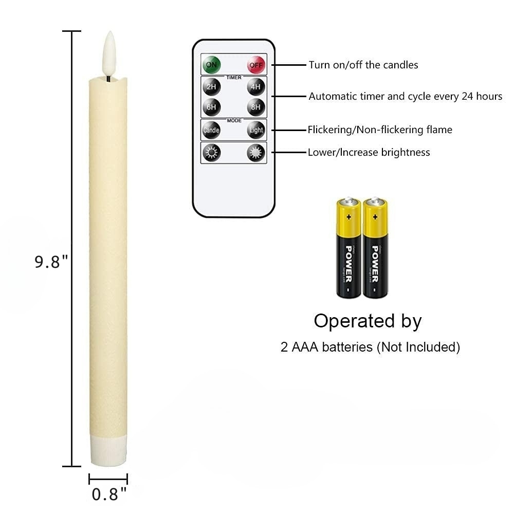 9.8" Halloween Christmas Flameless Ivory Taper Candles (6 PCS)
