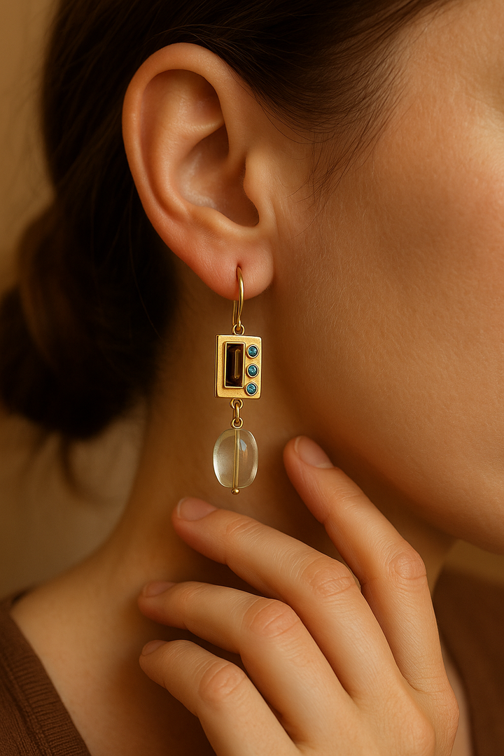 Vintage Natural Stone Golden Dangle Earrings