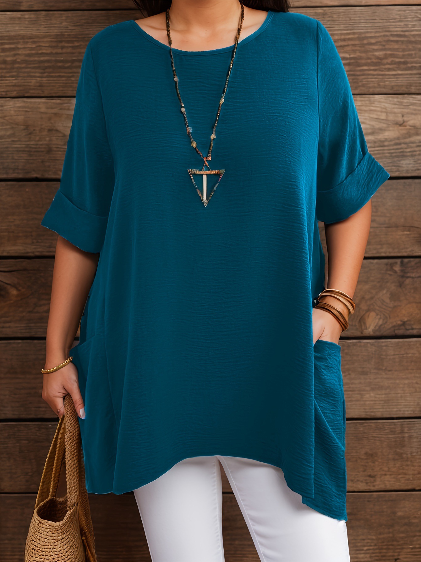 Plus Size Solid Asymmetrical Hem Top