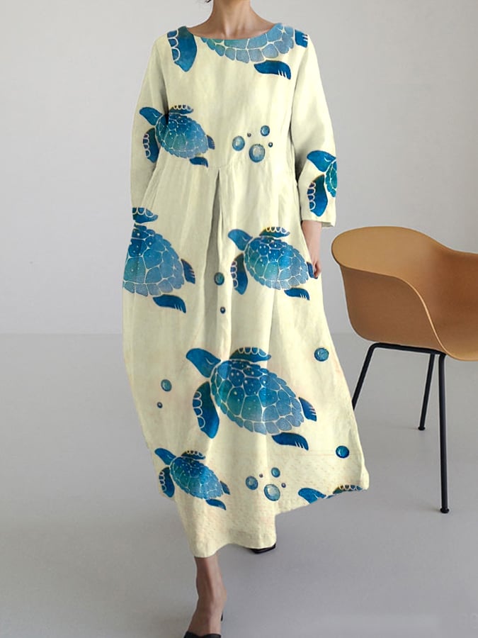 Elegant Casual Turtle Print Oversized Dress