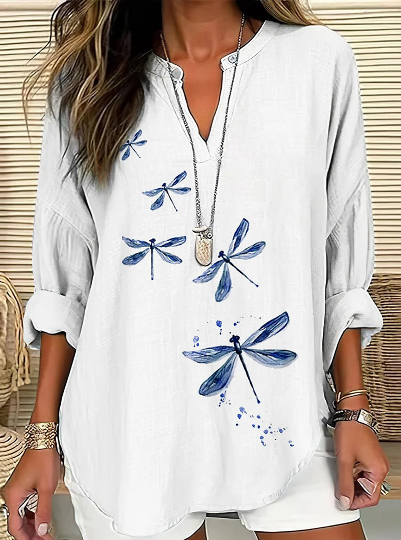 Japanese Art Dragonfly Print Casual Shirt