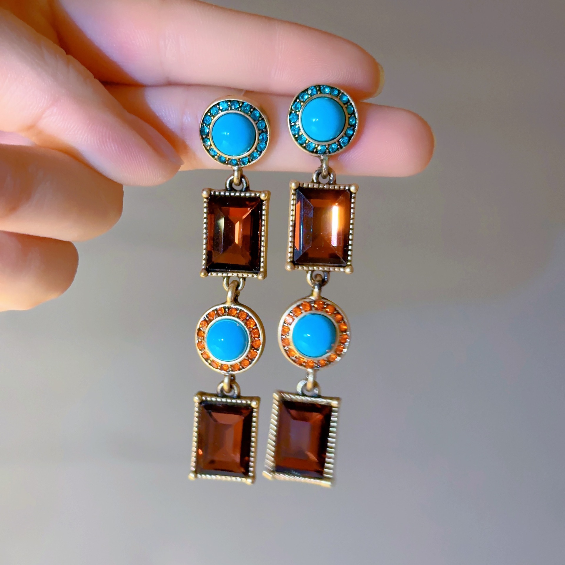 Vintage Luxury Turquoise Crystal Earrings