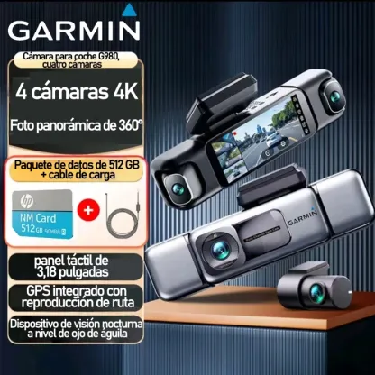 Garmin G980 mesterséges intelligenciával és hangvezérelt autós kamera négy kamerával, 360°-os panorámaképernyővel, 4K Ultra HD éjjellátóval és GPS-követéssel