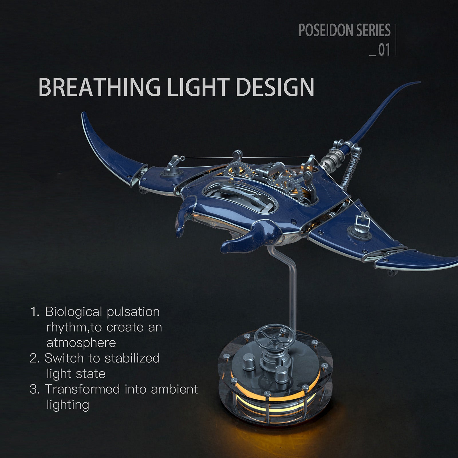 Steampunk Mobula Manta Ray Mechanical 3D Metal Model Building Kits 200+PCS
