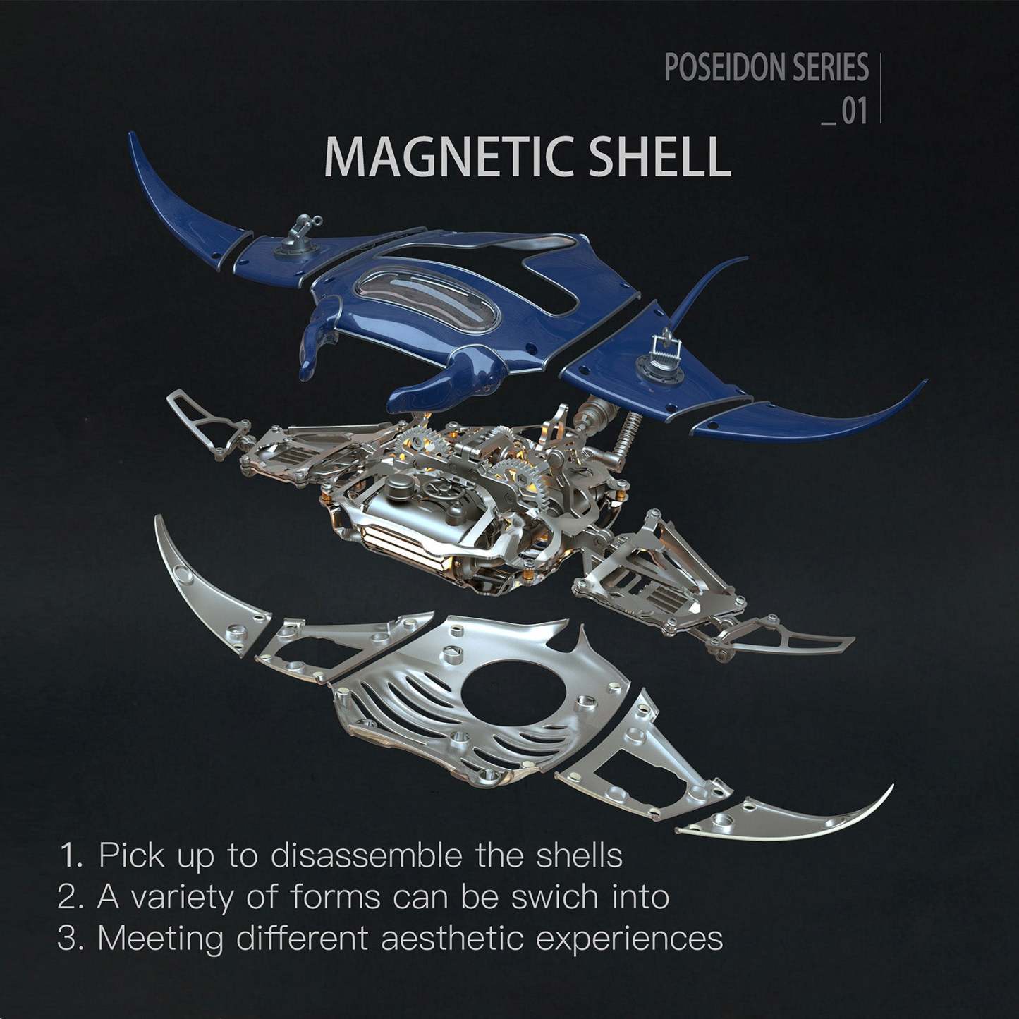 Steampunk Mobula Manta Ray Mechanical 3D Metal Model Building Kits 200+PCS