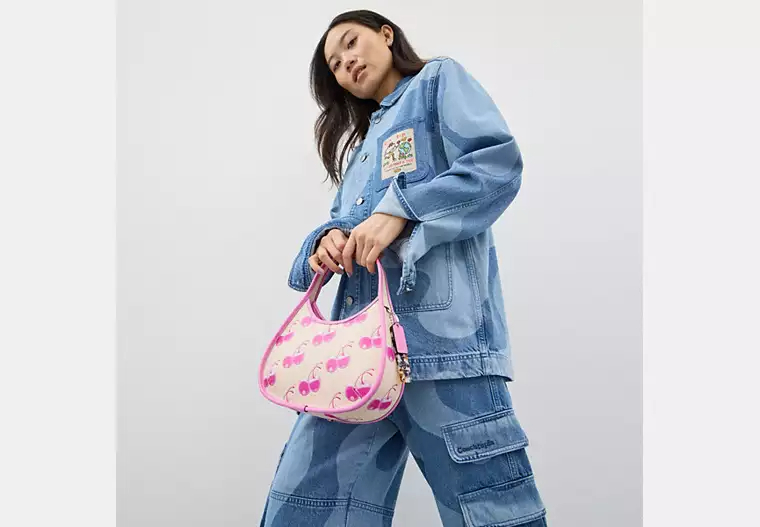 Leather cherry print bag