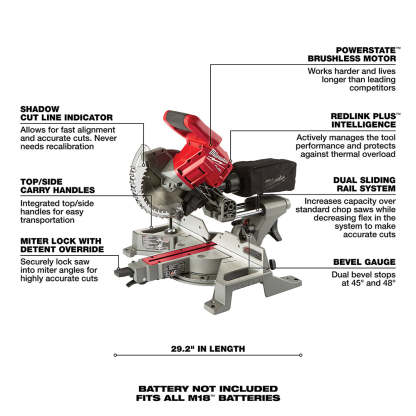 M18 FUEL 18V 7-1/4" Dual Bevel Sliding Miter Saw - Bare Tool