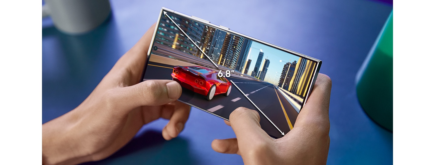 Measured diagonally, Samsung Galaxy S24 Ultra is 6 point 8 inches.