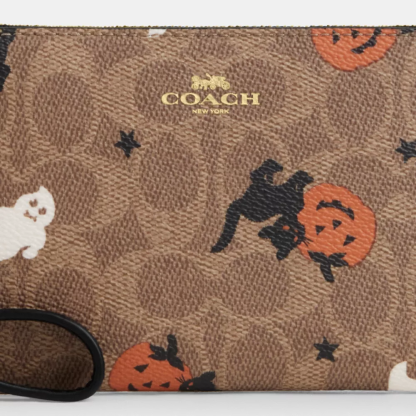 Corner Zip Wristlet In Signature Canvas With Halloween Print