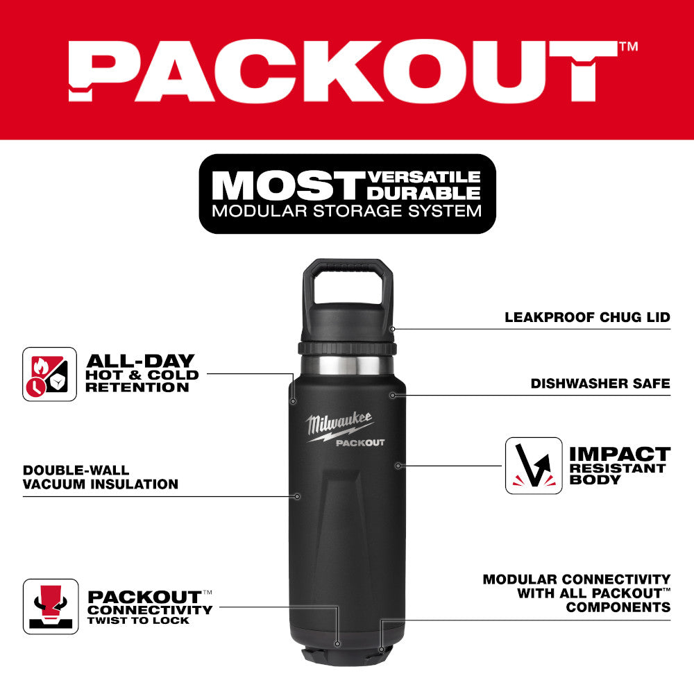 48-22-8397B PACKOUT 36oz Black Insulated Bottle with Chug Lid