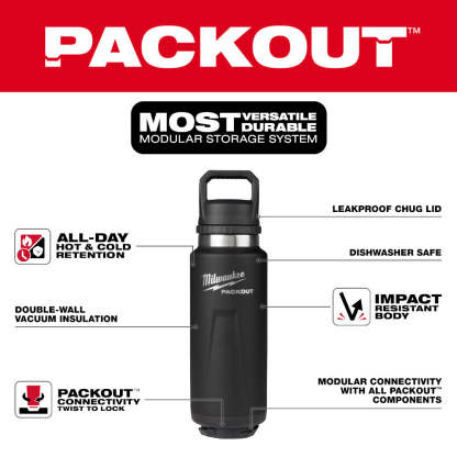 48-22-8397B PACKOUT 36oz Black Insulated Bottle with Chug Lid