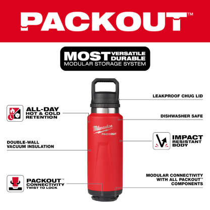 48-22-8397R PACKOUT 36oz Red Insulated Bottle with Chug Lid
