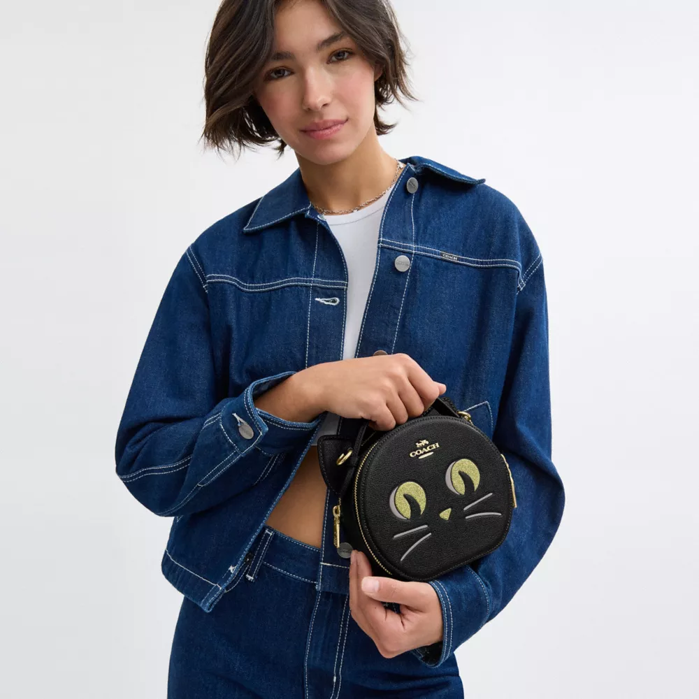 Canteen Crossbody Bag With Halloween Cat - Black