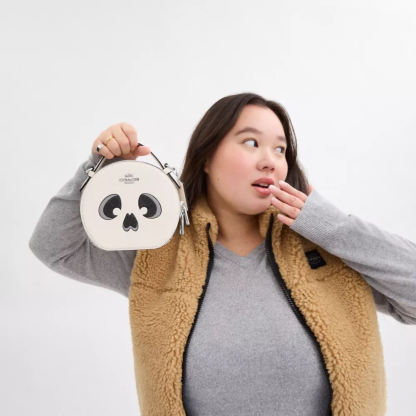 Canteen Crossbody Bag With Halloween Ghost Face Print - Silver