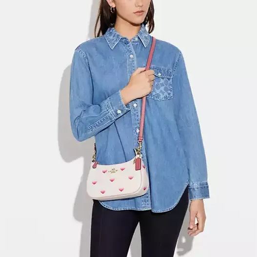 Shoulder Bag With Stripe Heart Print