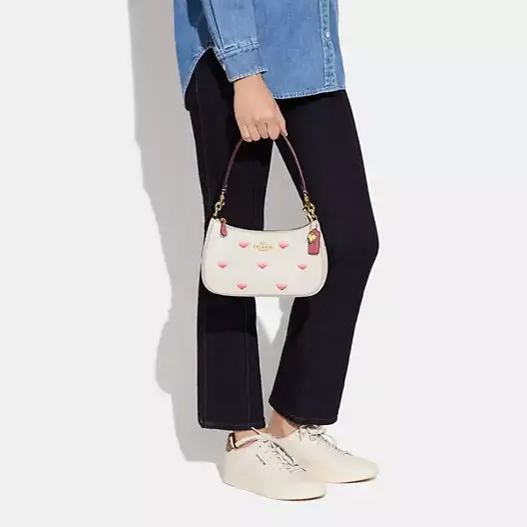 Shoulder Bag With Stripe Heart Print
