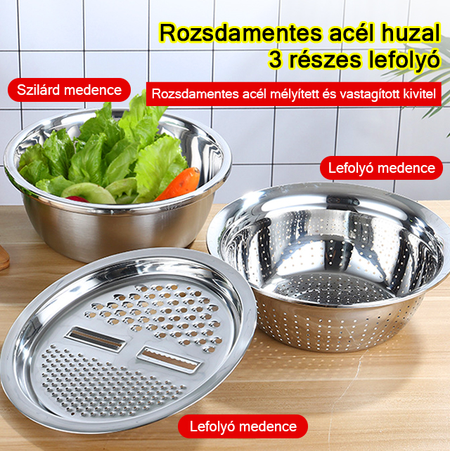 3 részes vastag reszelő lefolyótál fűszerező medence vágótálca