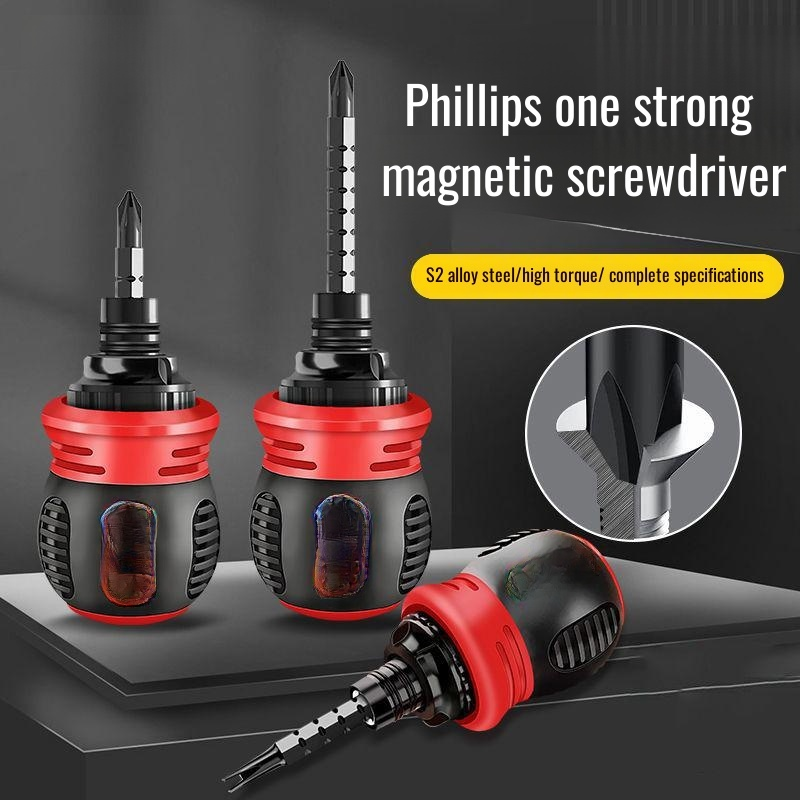 Flexible portable retractable screwdriver with magnetic double-ended screwdriver