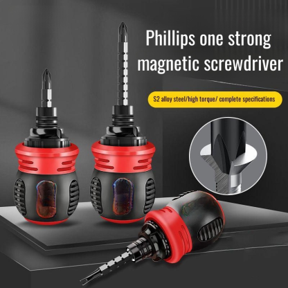 Flexible portable retractable screwdriver with magnetic double-ended screwdriver