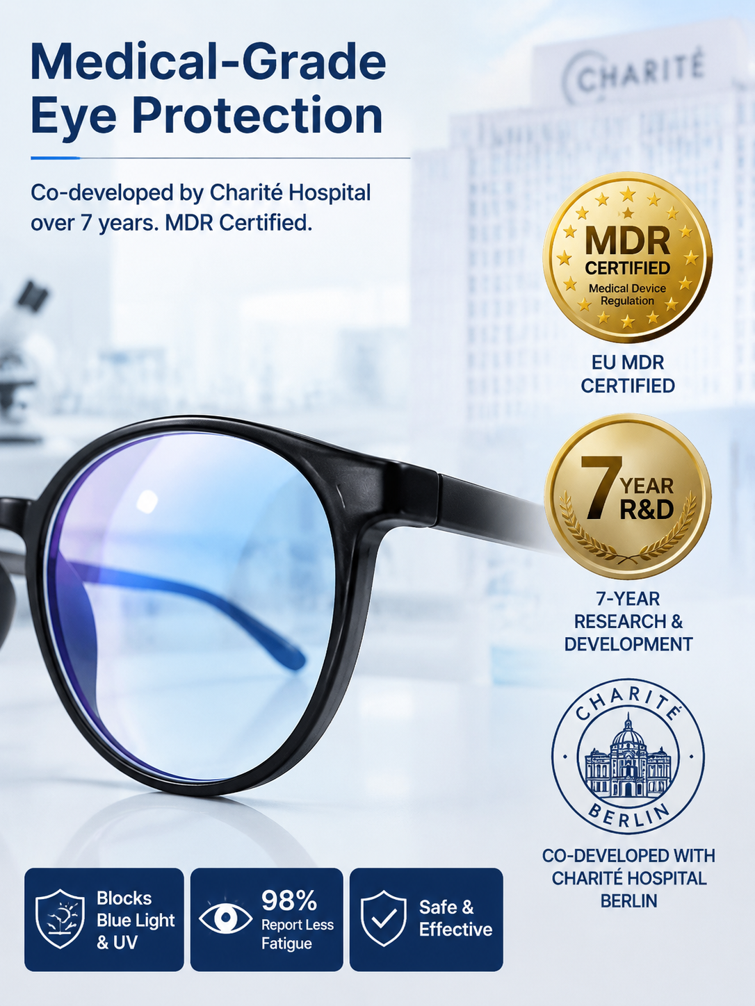 Ultra-lightweight anti-blue light integrated reading glasses