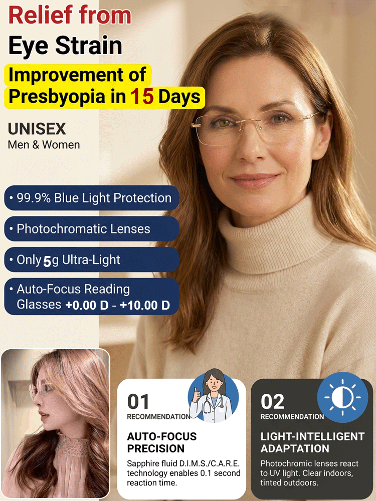 NASA Tech Auto-Zoom Smart Glasses | -7 to +7 CustomFocus | Blue Light Block | Transitions to Sunglasses.