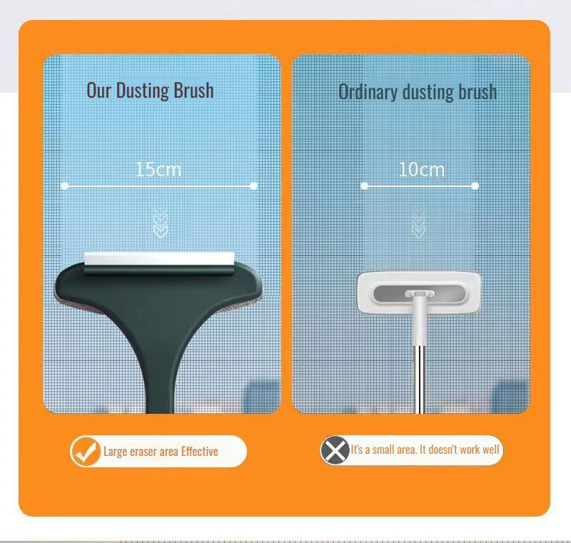 Household window brush removing dust from screens