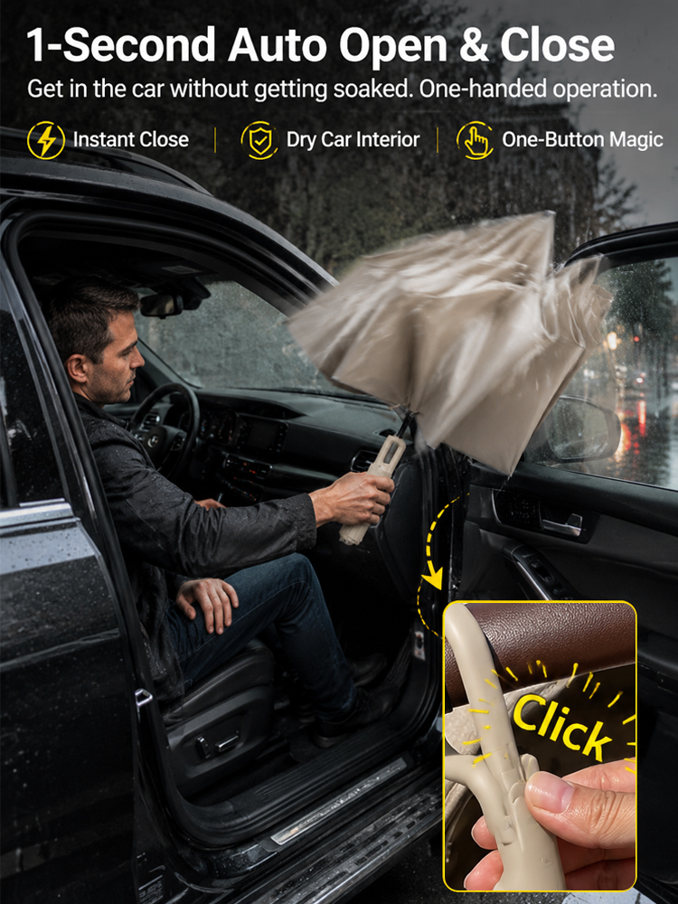 🌧️ Automatic Windproof Umbrella | 30 Carbon Fiber Ribs | SPF 50 UV Protection | Built-in Backpack Clip ☀️